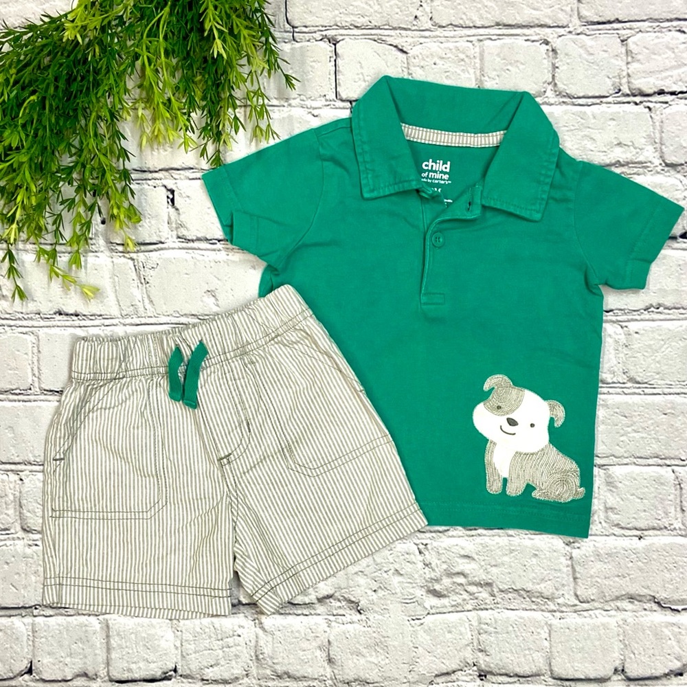 Child of Mine by Carter’s polo and short set, 18 months, green grey and white